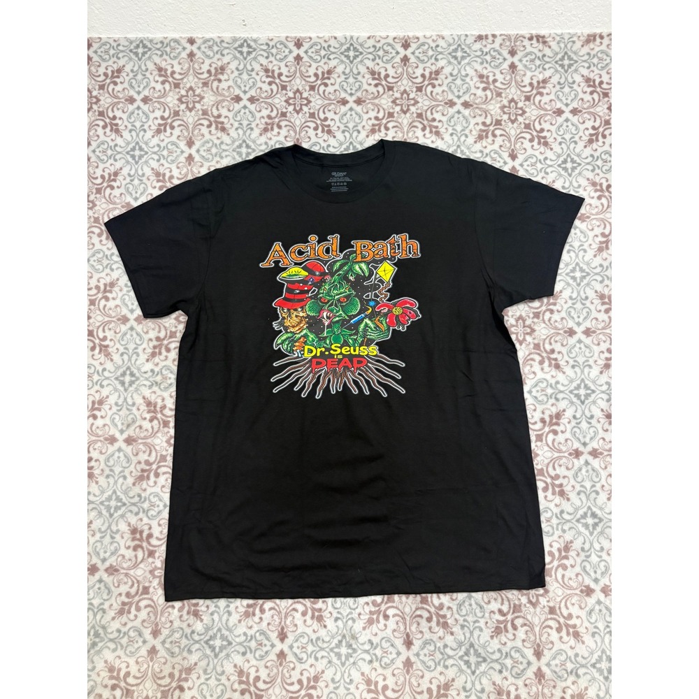 Acid Bath Dr Seuss Is Dead Graphic T-Shirt Black Gildan Softstyle XL Metal Tee